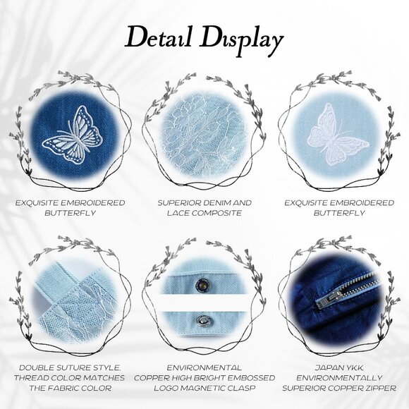 Brand New with Tag - Original Design Romantic Butterfly Lace Denim Tote - Picture 6 of 7